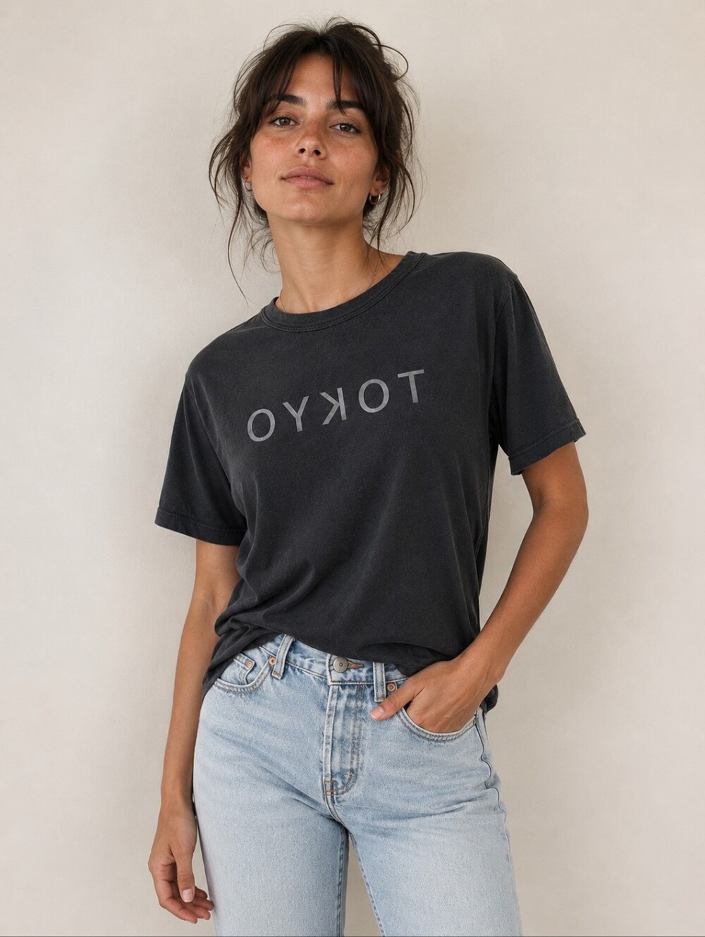 Zara W/B Collection Tokyo Graphic T-Shirt Black Size M Made in Portugal